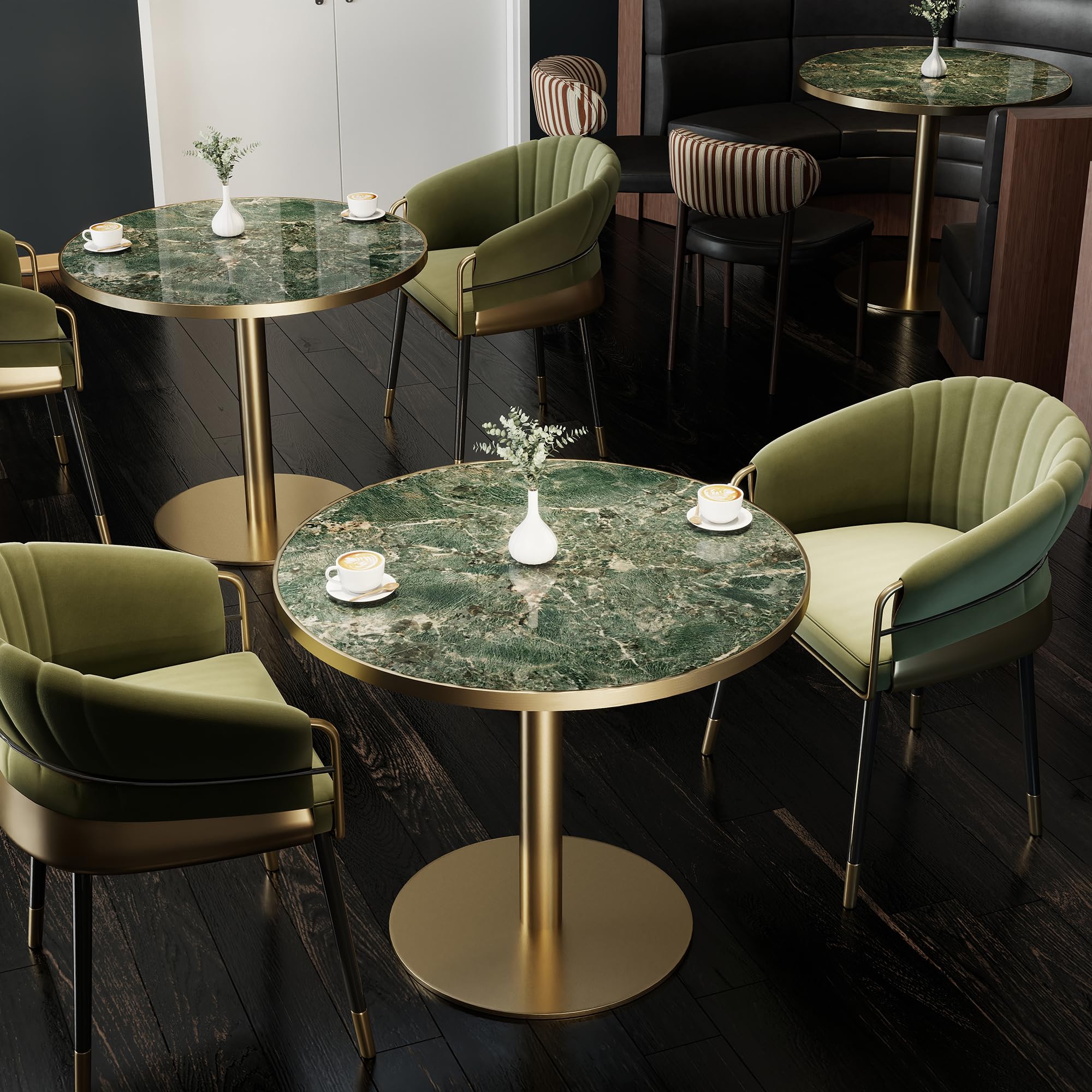31.5" Tulip Table,Round Kitchen Dining Table for 2-4 with Thick Sintered Stone Top,Titanium Golden Pedestal Base,Heat-Resistant,Bistro Table for Dining Room,Café,Small Space（Emerald Essence）