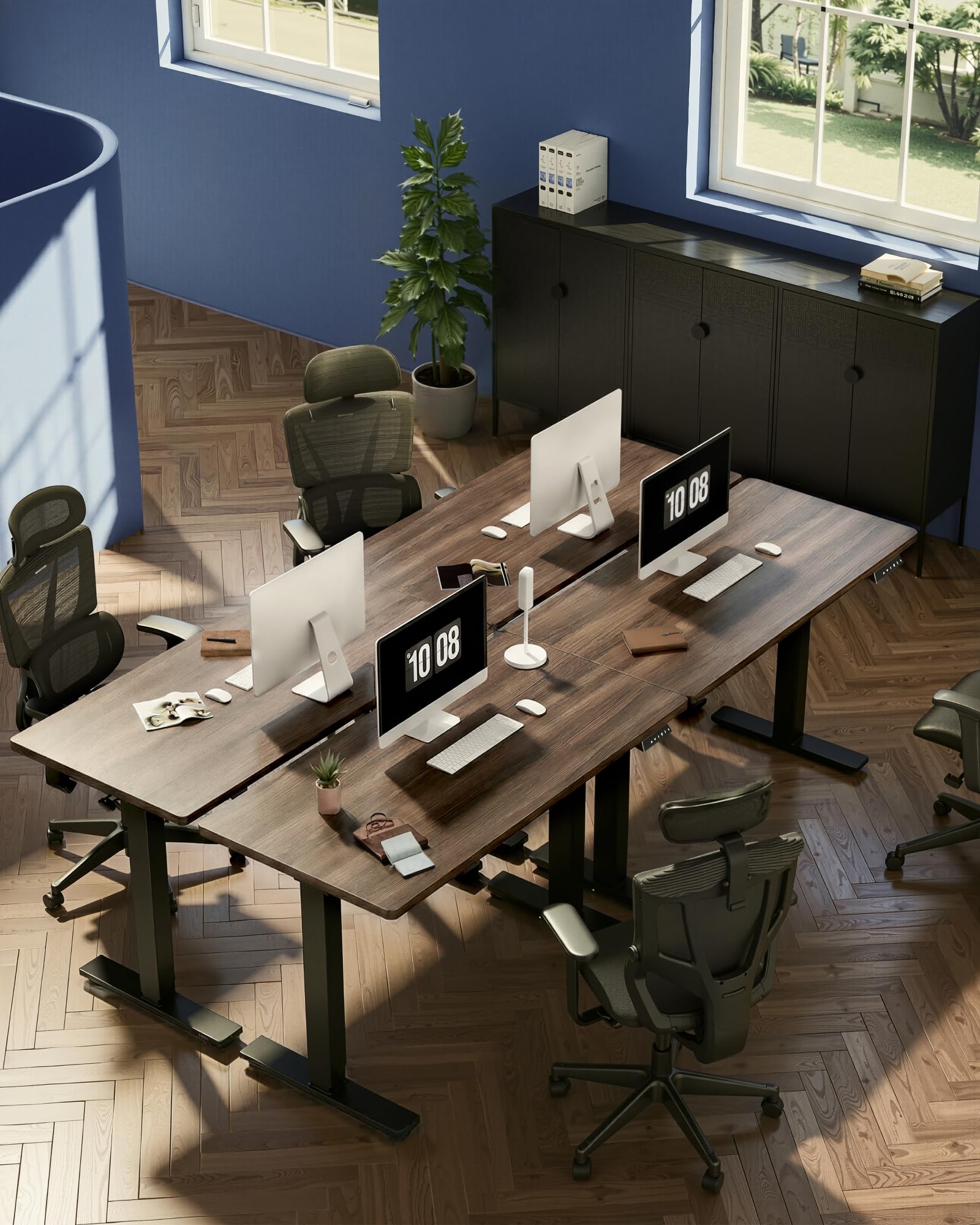EN1 One-Piece Standing Desk, Electric Adjustable with 4 Memory Presets, 176 LBS Capacity, Stable & Quiet, Seamless Desktop for Home Office & Dual Monitors, 55"x28" Black Walnut