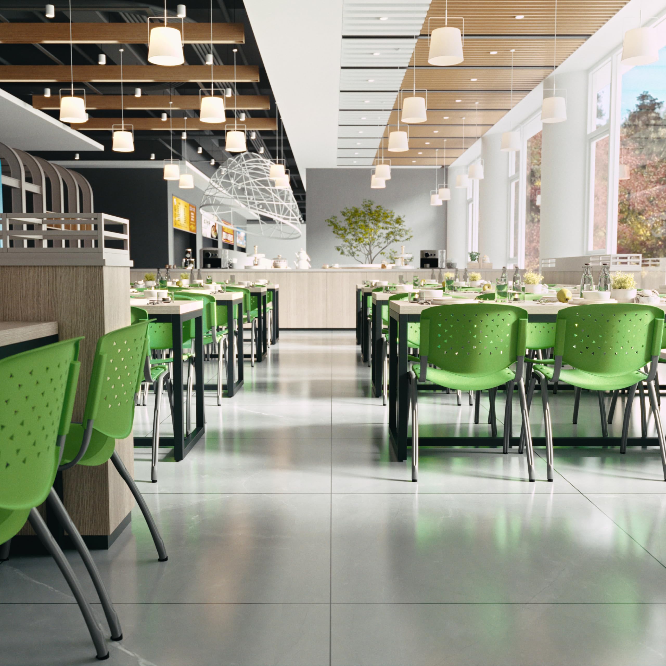 HERCULES Series 880 lb. Capacity Green Plastic Stack Chair with Titanium Gray Powder Coated Frame
