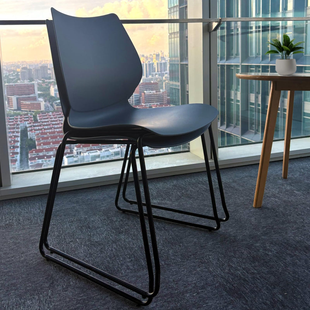 Set of 12, Black, Stackable Waiting Room Chair, Stacking Office Chair with Ergonomic Lumbar Support and Metal Legs, Plastic Desk Chairs for Conference School Church Guest Reception