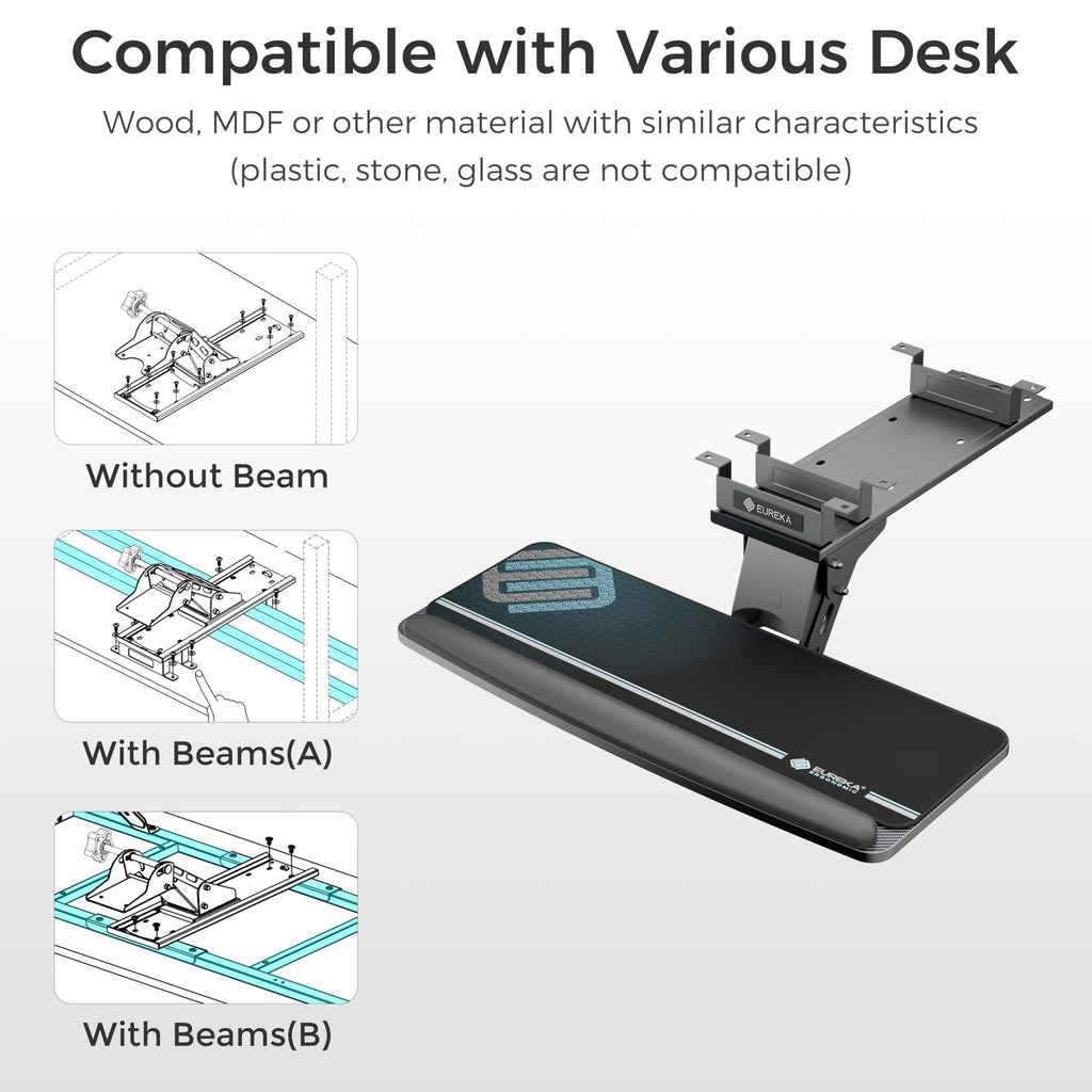 Keyboard Tray Height Adjustable, Swivel Tilt Computer Keyboard Drawer Under Desk, 25x9.13'' Sliding Keyboard & Mouse Platform with Mouse Pad for Typing, Black