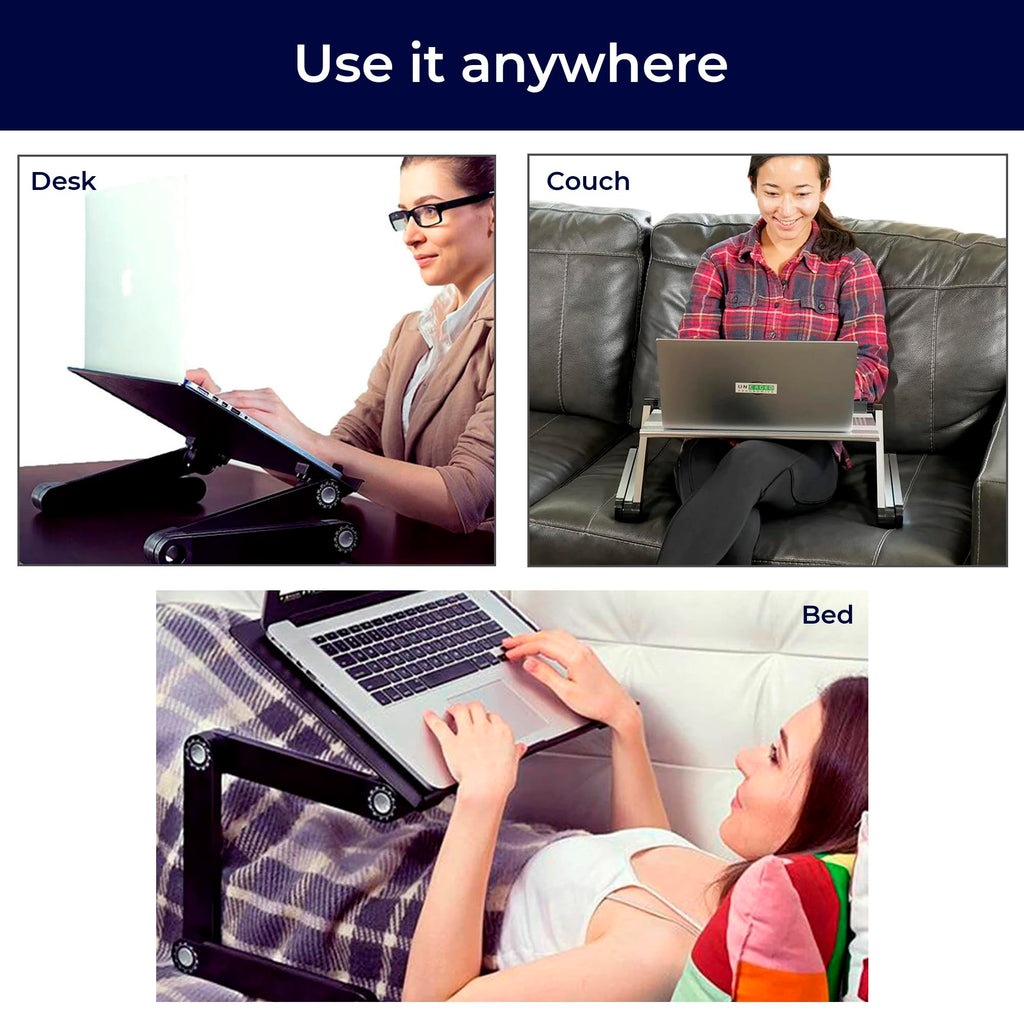 Executive Laptop Cooling Stand, Adjustable Desk for Bed, Foldable with 2 Fans & 3 USB Ports, Computer Lap Desk, PC Holder for Bed, Ergonomic Table Stand, Home Office Supplies, Black