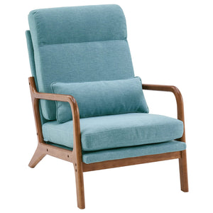 High Back Teal Accent Chairs Set of 2, Upholstered Mid Century Modern Lounge Chairs Reading Chairs Side Sitting Chair Solid Wood Farmhouse Armchairs for Living Room, Bedroom, Guest Room