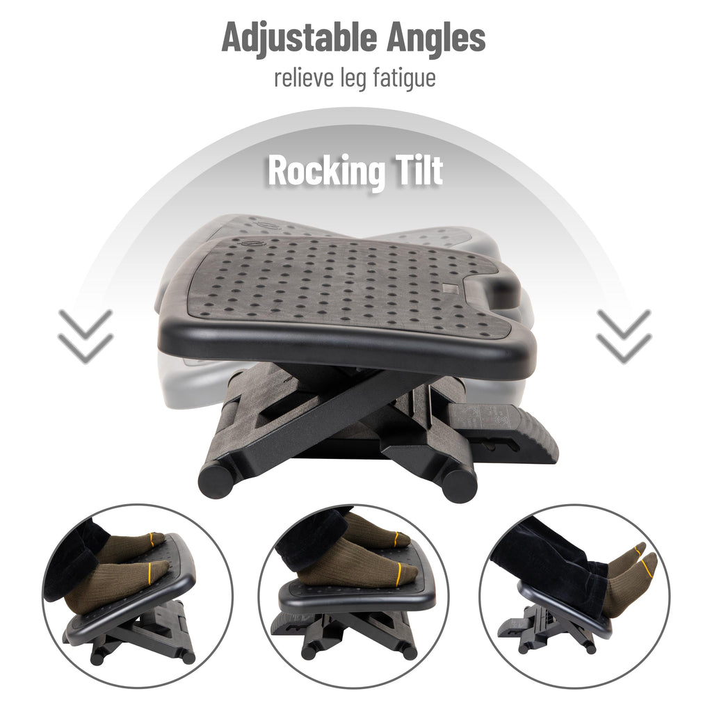 Adjustable Foot Rest with Elastomer Pad for Comfort and Support, Ergonomic Foot Platform, Height Adjustable, Black