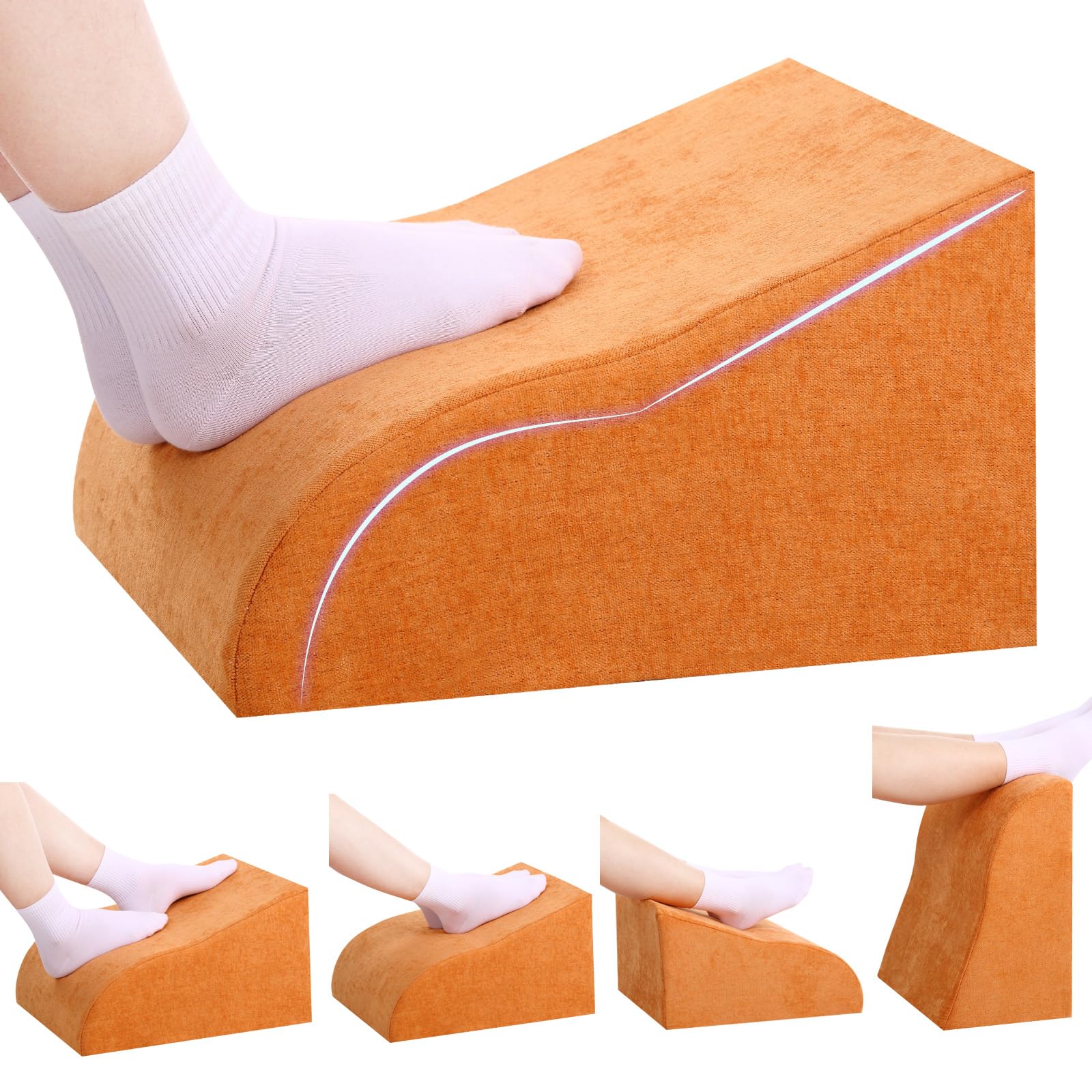 Foot Rest for Under Desk at Work, Ergonomic Under Desk Footrest with Washable Cover for Office, Home & Gaming Leg Elevation Pillow Orange