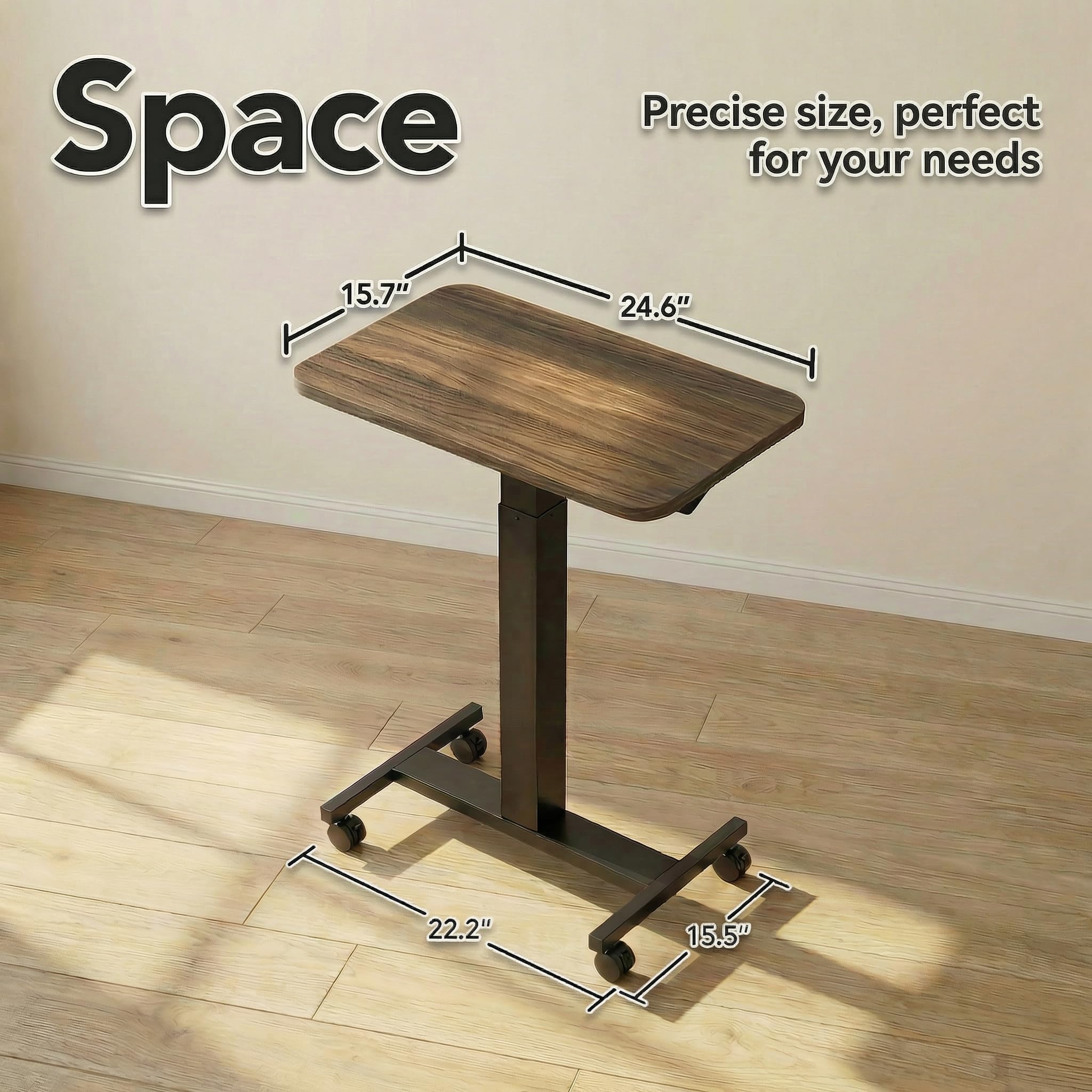 Small Rolling Laptop Standing Desk, Height Adjustable Mobile T-Base Desk with Lockable Casters, Portable Sit-Stand Workstation for Bedside & Sofa, Walnut