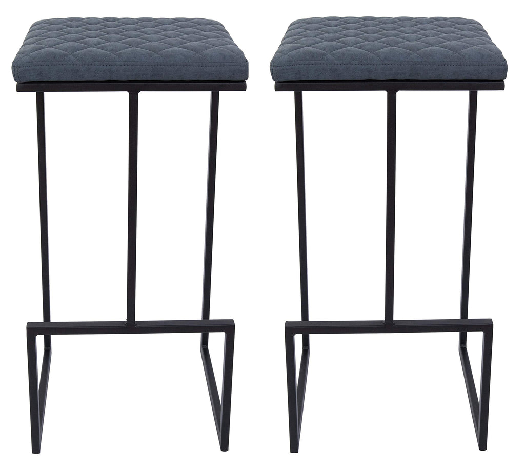 Counter Height Bar Stools, Modern Industrial Backless Counter Stools for Kitchen Island, Dining Counter & Home Bar, Faux Leather Upholstered Seats with Metal Frame, Set of 2, Blue