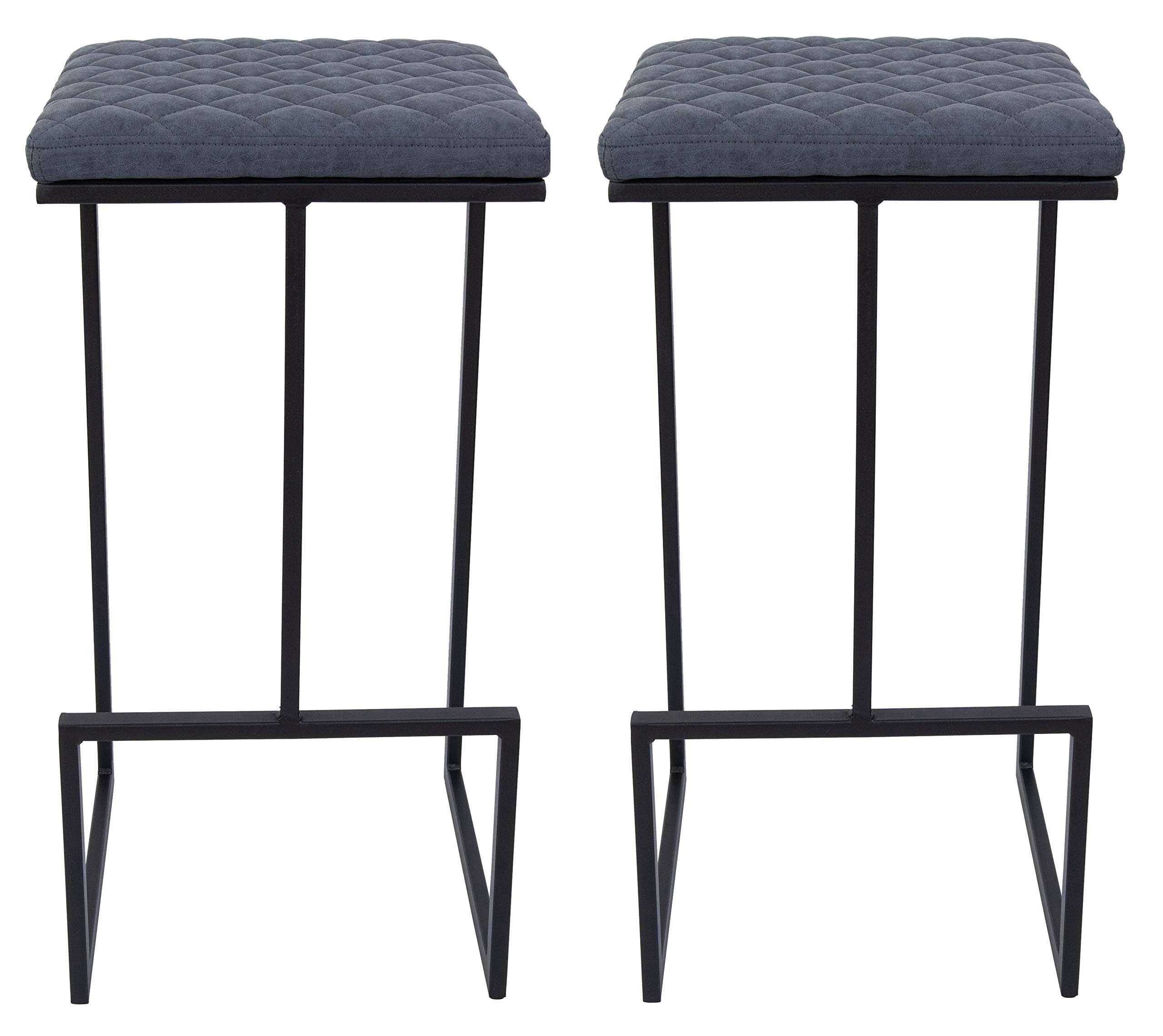 Counter Height Bar Stools, Modern Industrial Backless Counter Stools for Kitchen Island, Dining Counter & Home Bar, Faux Leather Upholstered Seats with Metal Frame, Set of 2, Blue