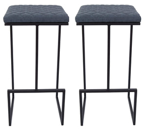 Counter Height Bar Stools, Modern Industrial Backless Counter Stools for Kitchen Island, Dining Counter & Home Bar, Faux Leather Upholstered Seats with Metal Frame, Set of 2, Blue