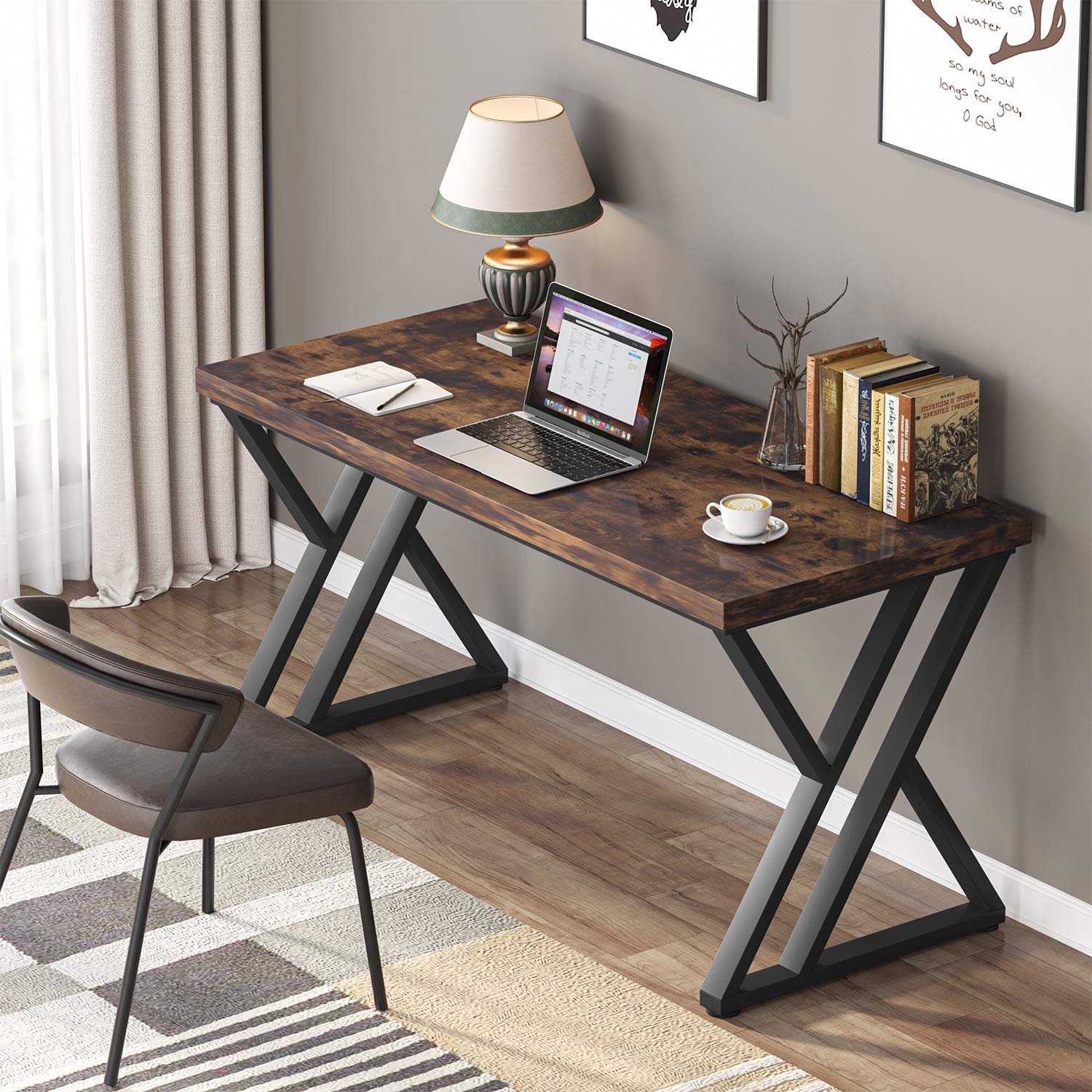 55 Inch Large Simple Industrial Computer Desk Study Writing Table Home Office Workstation,Rustic Brown