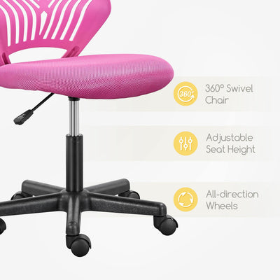 Students Cute Desk Chair Low-Back Armless Study Chair w/Lumbar Support Adjustable Swivel Chair in Home Bedroom School, Rose Red