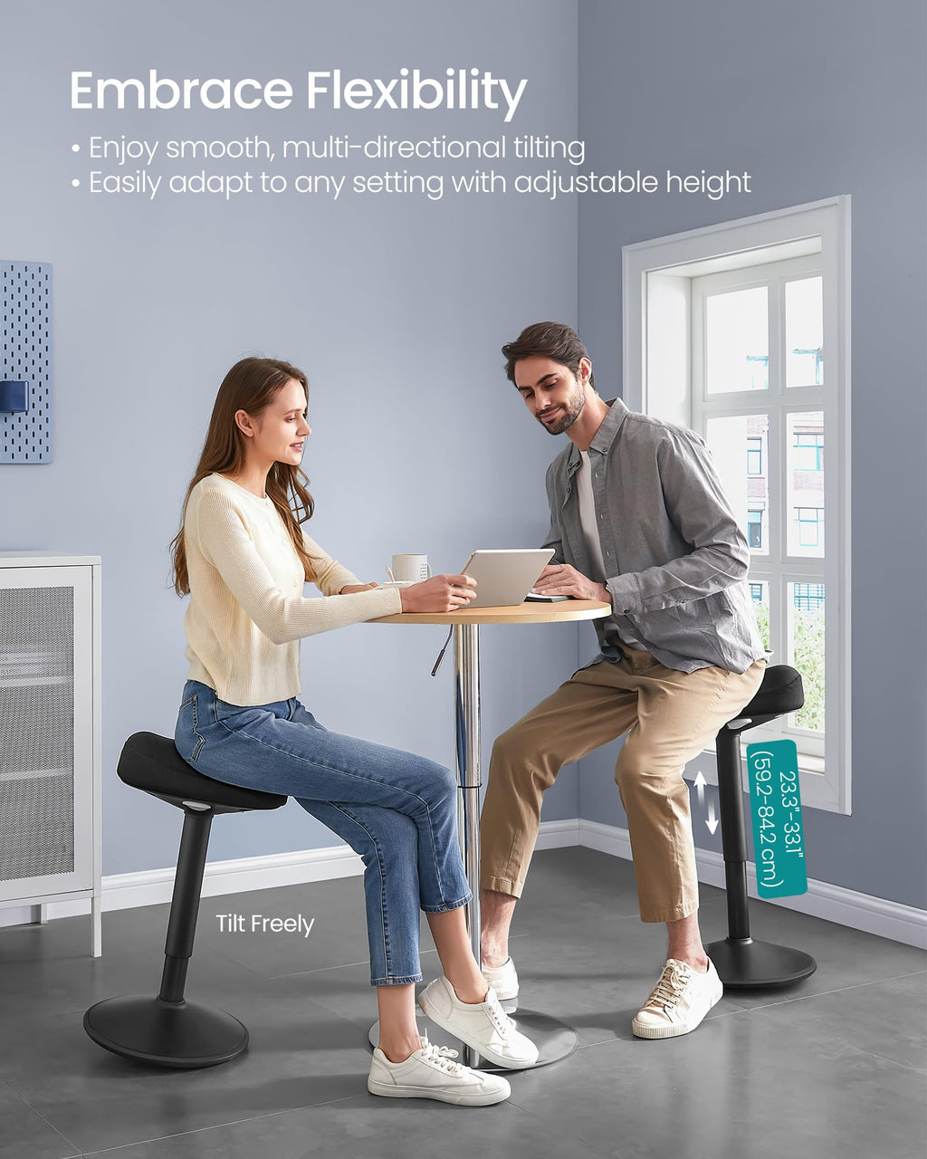 Ergonomic Wobble Stool, Height Adjustable Standing Desk Stool 23.3-33.1 Inches, Swivel Balance Chair with Non-Slip Base, Saddle Seat, for Active Sitting, Office, Home, Ink Black UOSC008B01