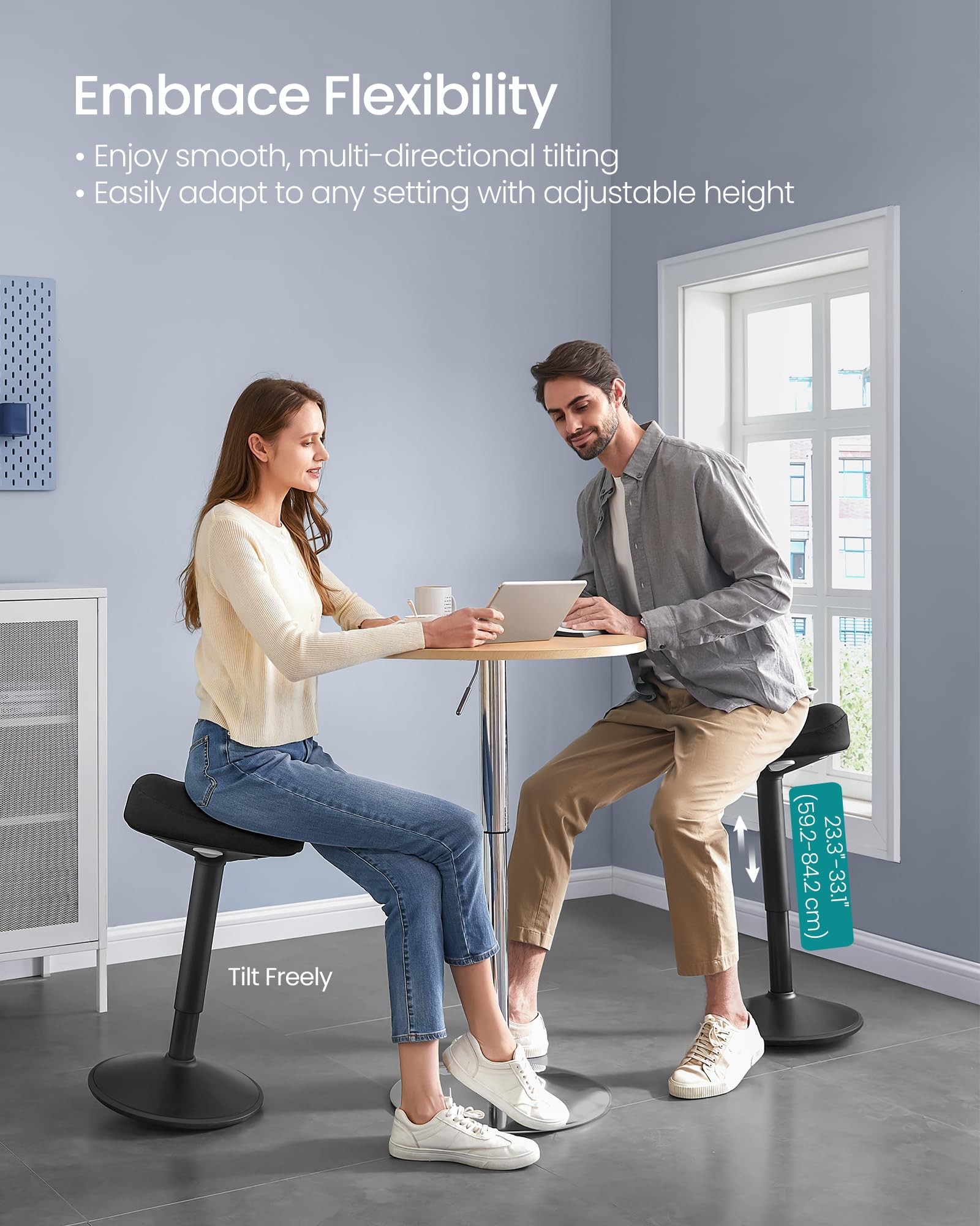 Ergonomic Wobble Stool, Height Adjustable Standing Desk Stool 23.3-33.1 Inches, Swivel Balance Chair with Non-Slip Base, Saddle Seat, for Active Sitting, Office, Home, Ink Black UOSC008B01