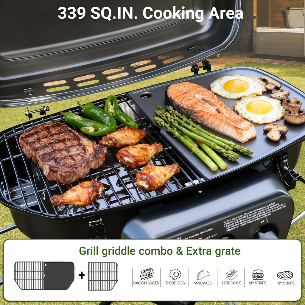 Propane Gas Grill, Portable Standup Grill with Folding Cart & Push-Button Ignition, Ideal for Camping, Tailgating, BBQ, Backyard, Patio & More