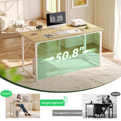 Computer Desk, 54 Inch Office Desk, Gaming Desk with Storage, Writing Desk Work Desk for Home Office, Study, Modern Simple Desk, Large Legroom, Metal Frame, Maple