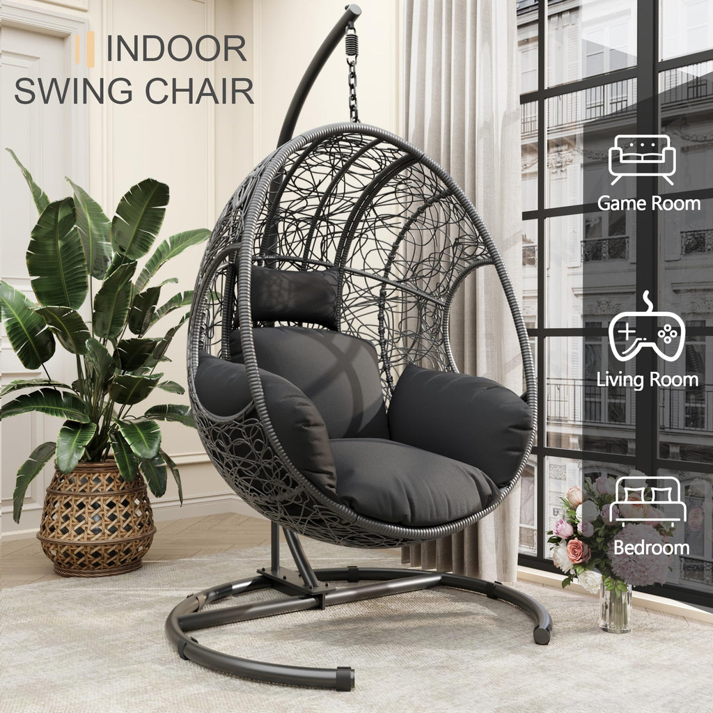 Oversized Hanging Egg Chair Outdoor Indoor, Wicker Swing Egg Chair with Stand 400lbs Capacity for Bedroom, Patio, Garden and Balcony (Grey-nest, Oversize)