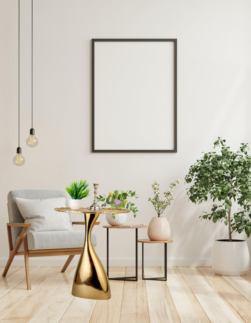 18" Round Metal End Table, Living Room Coffee End Table with Pedestal for Small Spaces, Accent for Indoor Use, Living Room, Bedroom, Balcony (Gold)