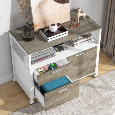 L Shaped Desk with Drawer Cabinet, 63