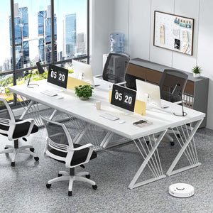 White Desk, Modern Wood and Metal Computer Desk for Home Office, Simple Writing Work PC Desks for Bedroom, Industrial Study Gaming Table for Living Room, White, 47 Inch