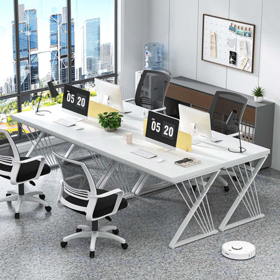 White Desk, Modern Wood and Metal Computer Desk for Home Office, Simple Writing Work PC Desks for Bedroom, Industrial Study Gaming Table for Living Room, White, 47 Inch