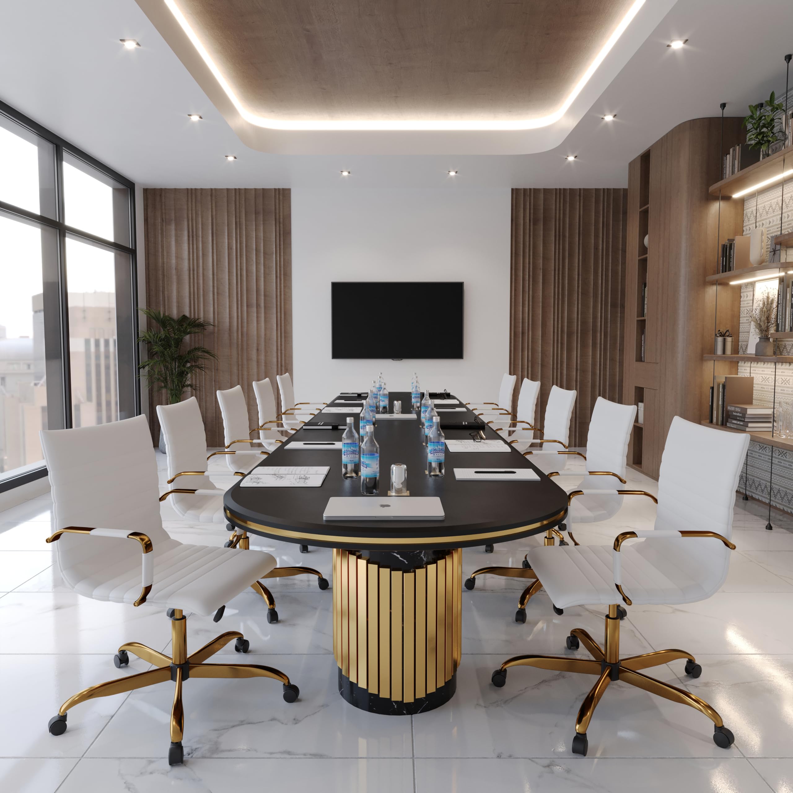 Qty 2 Modern Ergonomic Executive Office Chair, High-Back Leather Conference Desk Chair with Adjustable Height, Tilt Control, 360° Swivel & Gold Frame for Home Office