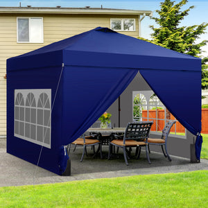 12x12 Pop Up Canopy Tent with 4 Sidewalls, Easy Set up with One Push Lift Gazebo with Wheel Bag and4 Sandbags,Carpas for Events, Parties,Camping, Navy Blue.