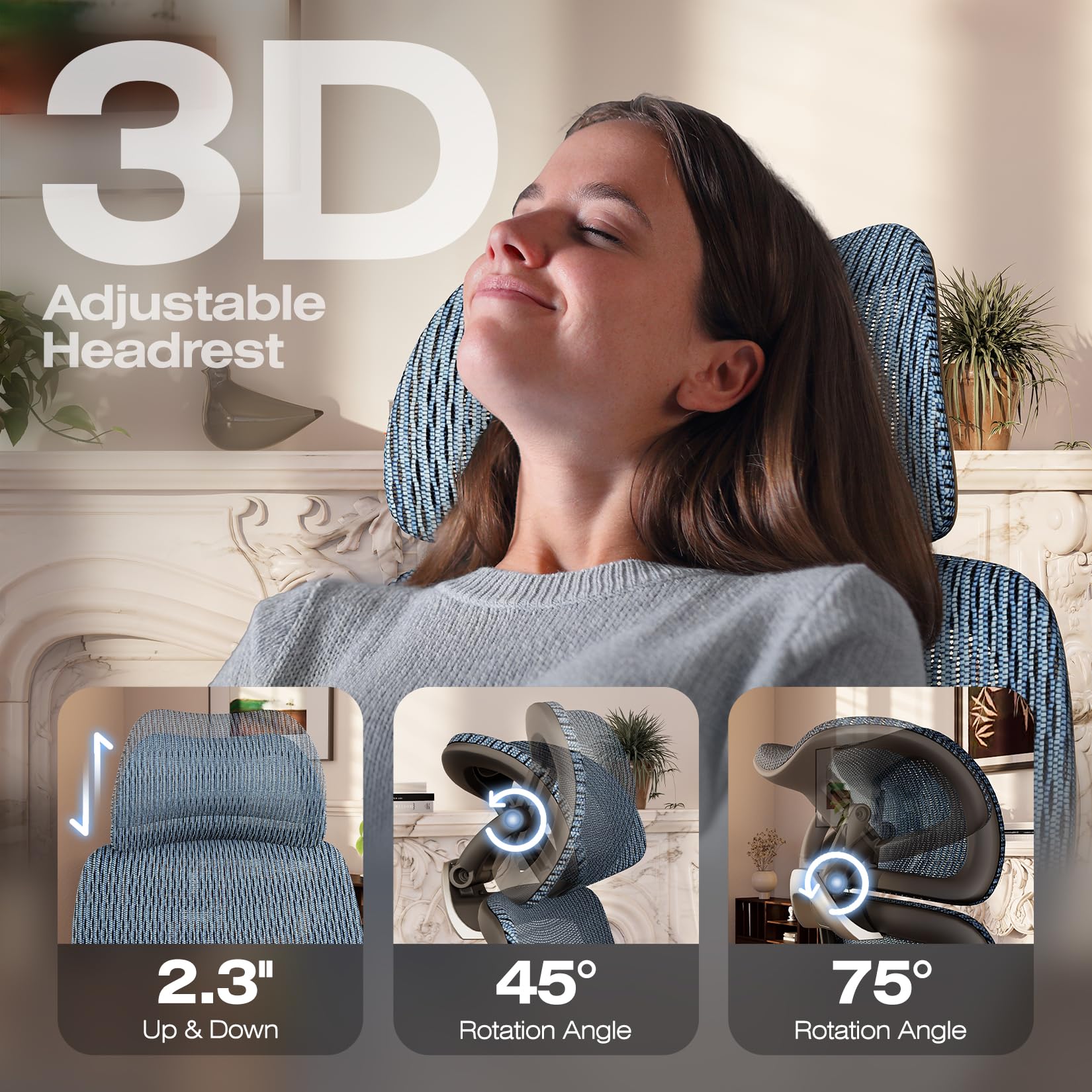Ergonomic Office Chair with Footrest, Big and Tall Home Desk Chair with 5D Flip-Up Arms, Adjustable 3D Lumbar Support,High Back Rolling Computer Chair, Swivel Mesh Chairs (Oaxaca Blue)