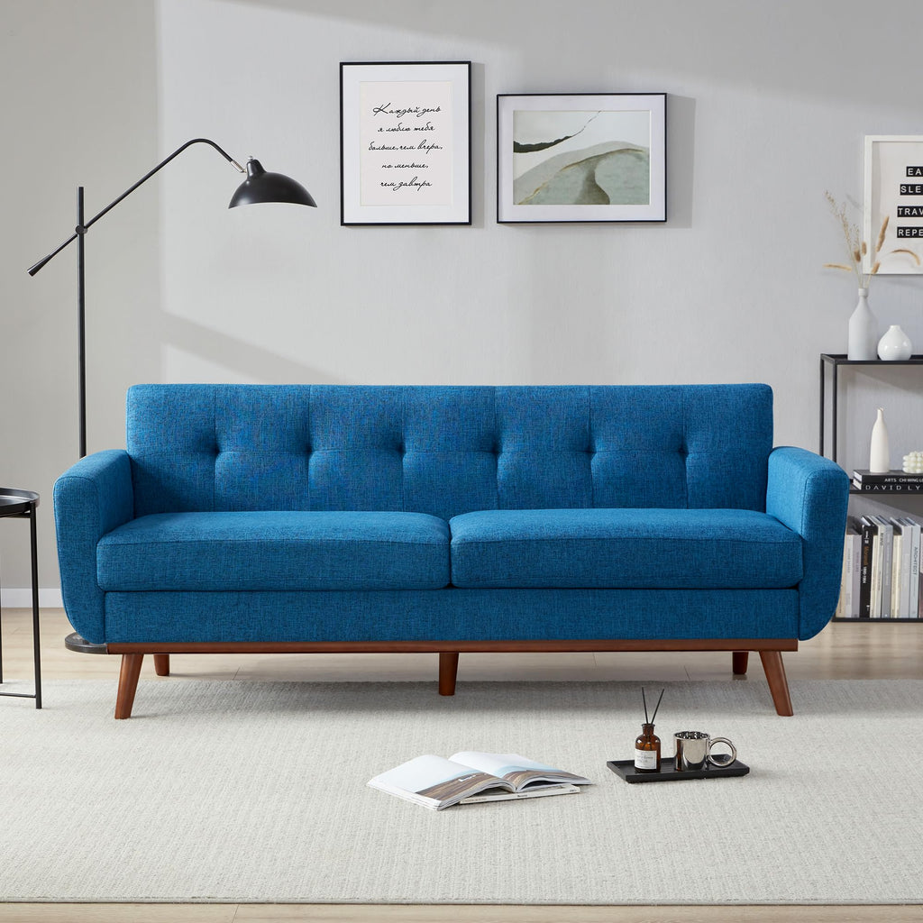 77.2" W Loveseat Sofa, Mid Century Modern Decor Love Seat Couches for Living Room, Button Tufted Upholstered Furniture, Solid & Easy to Install Small Couch for Bedroom Office Apartment, Blue