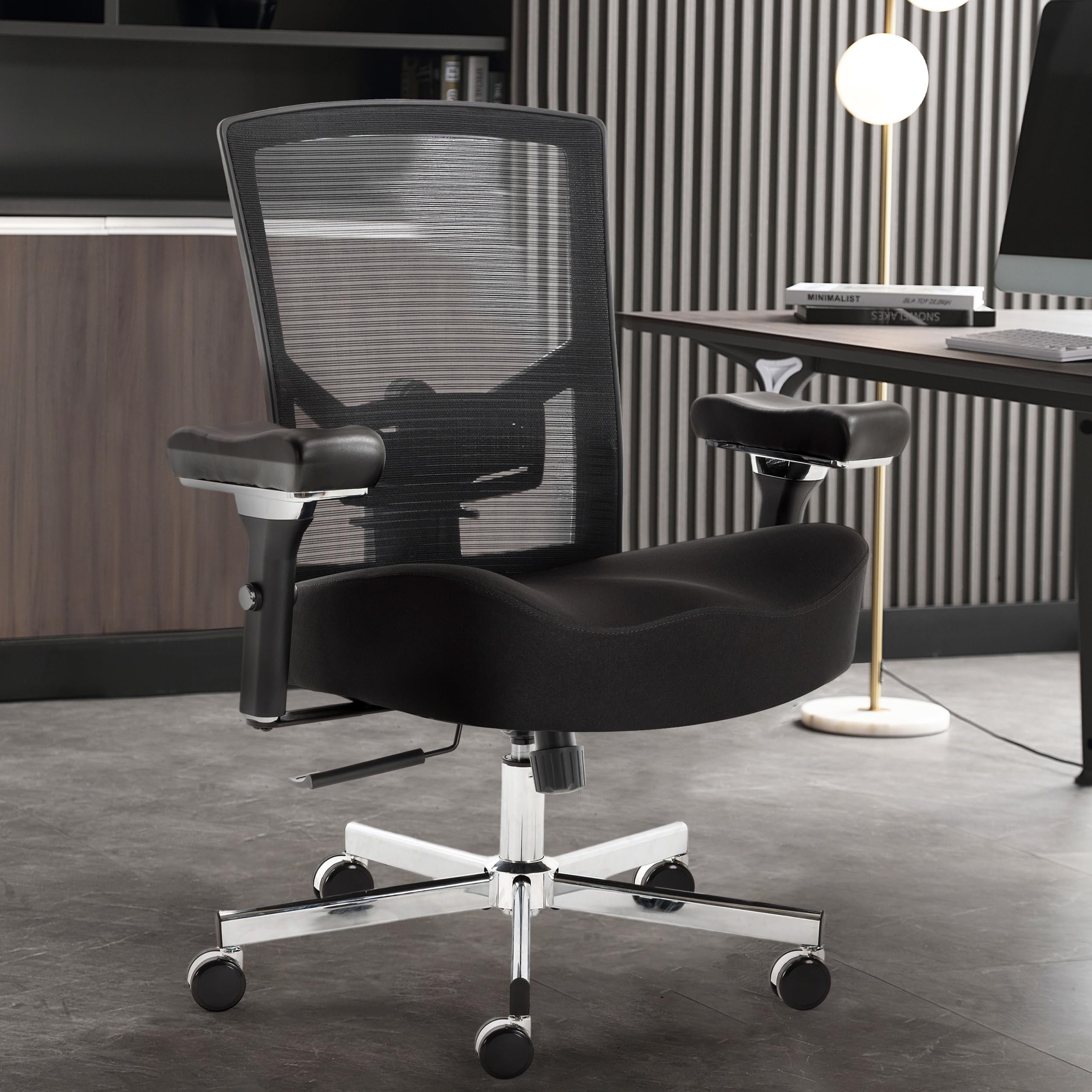 Big and Tall Office Chair 700lbs with Ergonomic W Wide Thick Seat Cushion, Oversized Mesh Desk Chair with Adjustable Lumbar for Heavy People, Computer Chair with Upgraded Adjustable 4D Armrest