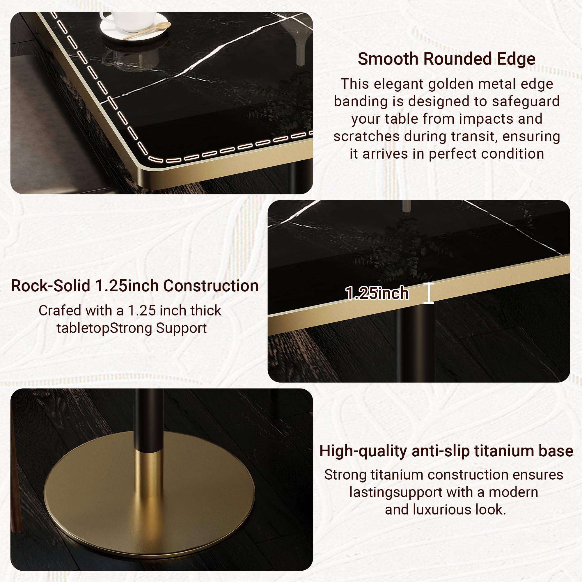 31.5" Tulip Table,Square Kitchen Dining Table for 2-4 with Thick Sintered Stone Top,Titanium Golden Pedestal Base,Heat-Resistant,Bistro Table for Dining Room,Café,Small Space（Inky Axis）