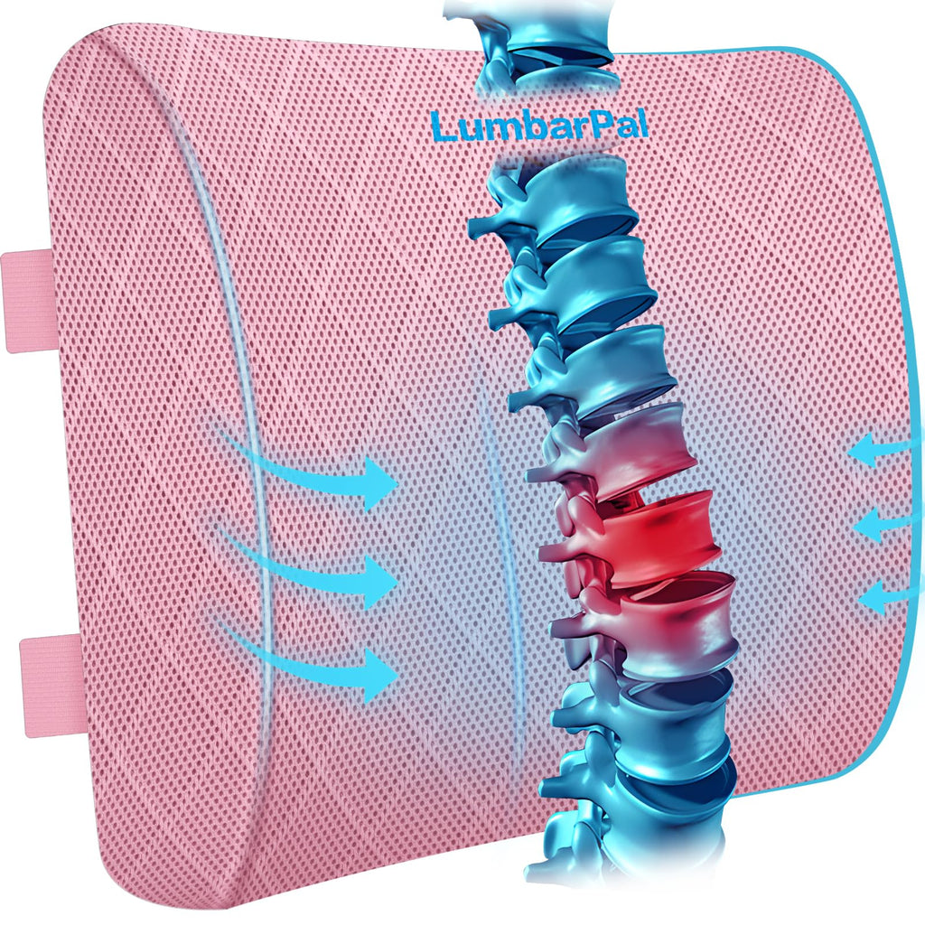 Lumbar Support Pillow for Office Chair Back Support Lumbar Pillow for Car, Gaming, Office Chair - Improve Sitting Posture & Back Pain Relief, Memory Foam, Adjustable Straps, Pink