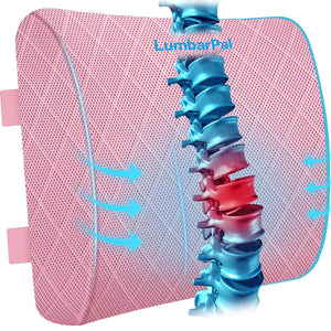 Lumbar Support Pillow for Office Chair Back Support Lumbar Pillow for Car, Gaming, Office Chair - Improve Sitting Posture & Back Pain Relief, Memory Foam, Adjustable Straps, Pink