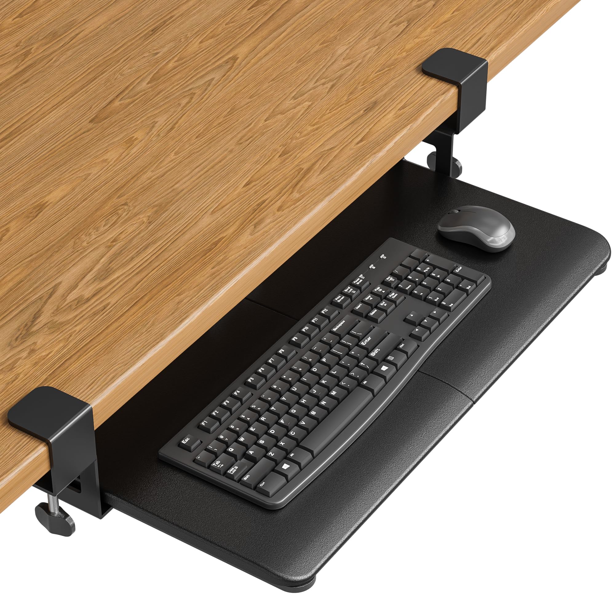 KMT01 Under Desk Keyboard Tray, Pull-Out Keyboard & Mouse Platform with C-Clamp, 25.6 x 11.8 in Space-Saving Ergonomic Slide-Out Drawer, Black