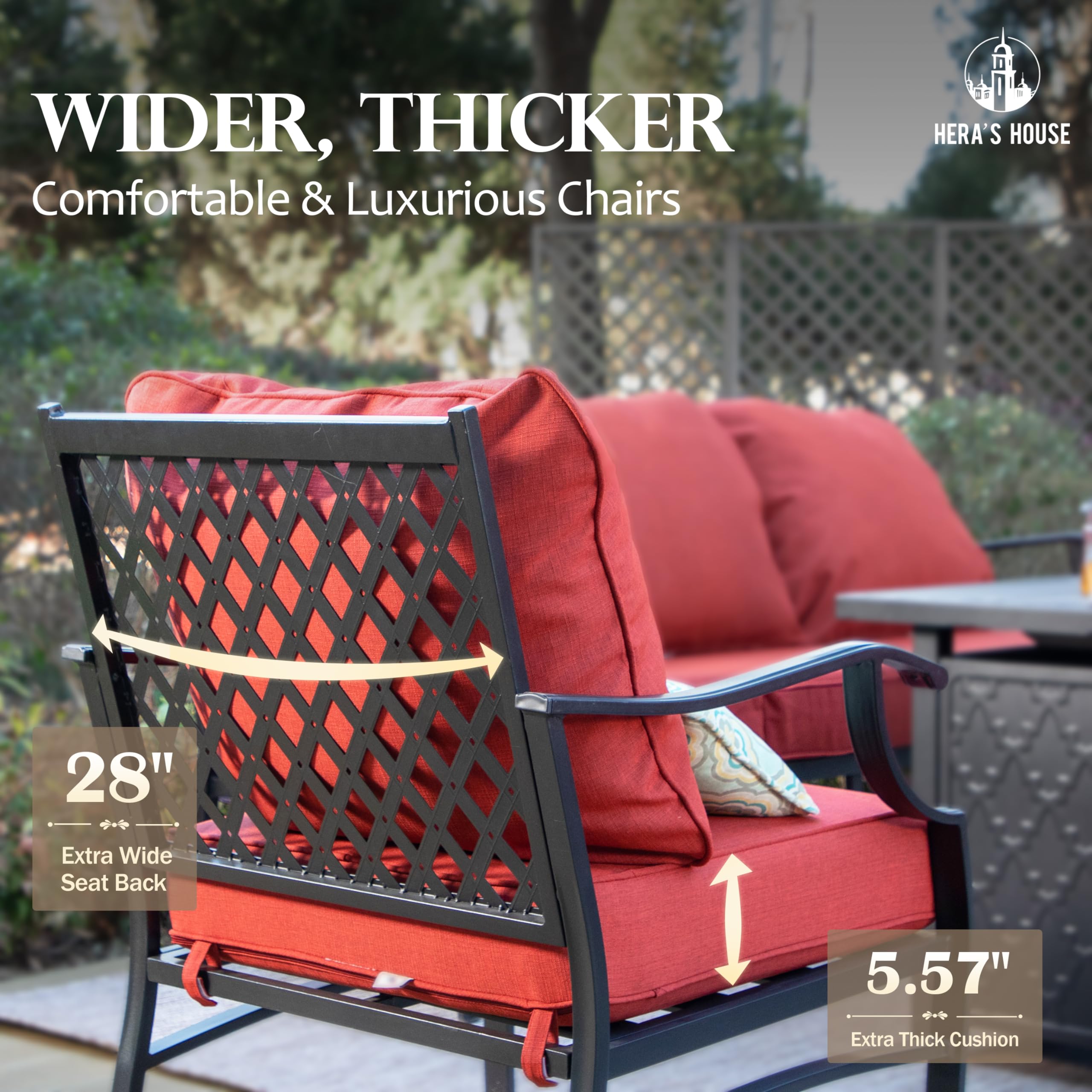 5 Pieces Patio Furniture Set, 2 x Rocking Chair, 2 x Ottoman, 1 x 3-Seat Sofa, All Cushioned 7 Seats Metal Outdoor Conversation Set for Lawn Garden Backyard