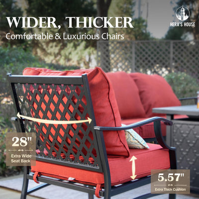 5 Pieces Patio Furniture Set, 2 x Rocking Chair, 2 x Ottoman, 1 x 3-Seat Sofa, All Cushioned 7 Seats Metal Outdoor Conversation Set for Lawn Garden Backyard