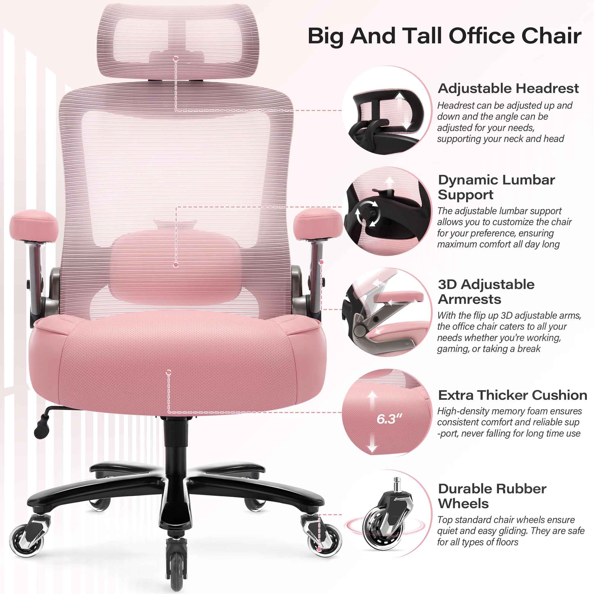 Big and Tall Office Chair 600lbs, Heavy Duty Executive Computer Desk Chair