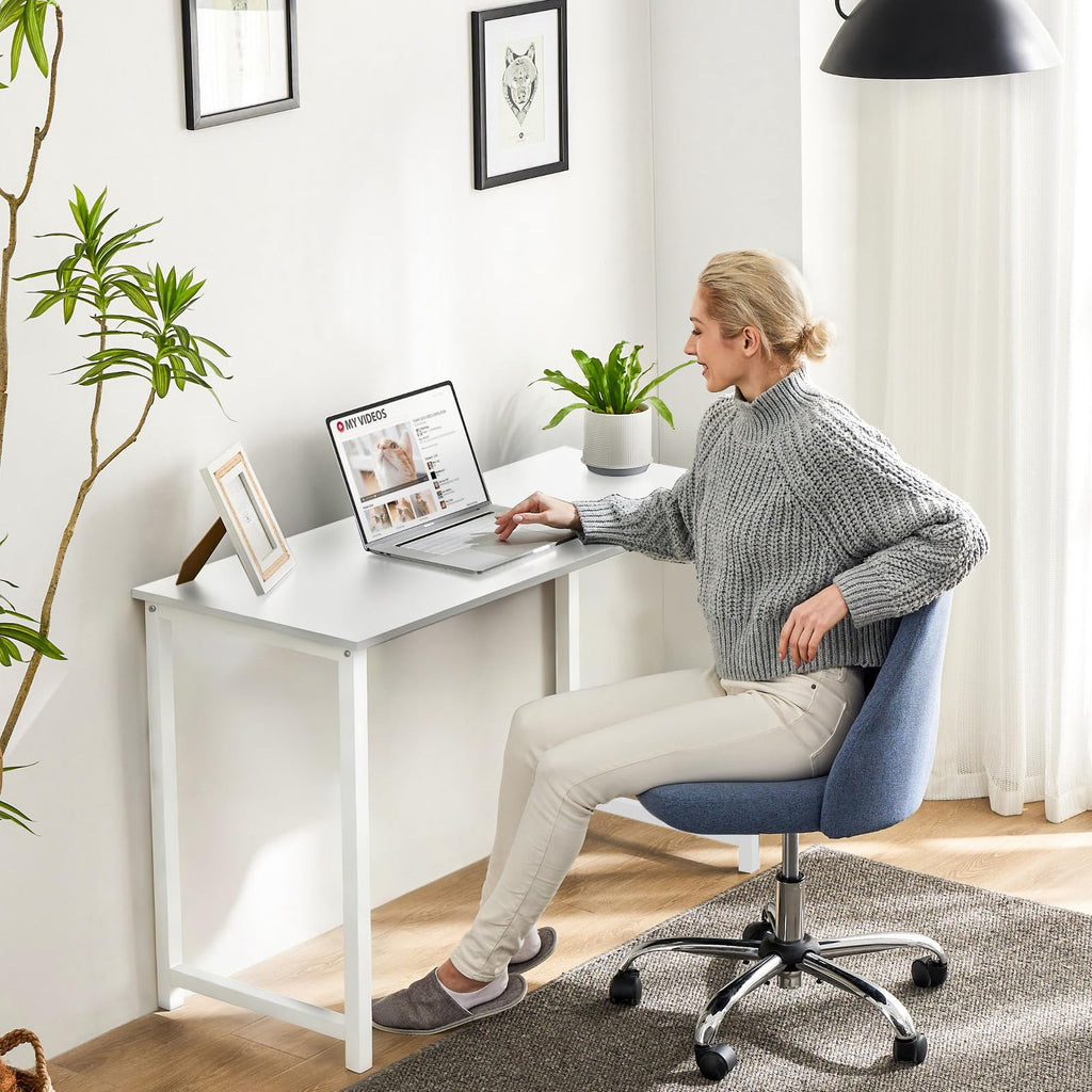 Computer Small Office Desk 32 Inch Student Study Writing Work with Metal Frame Wood Tabletop Modern Simple PC Home Bedroom Table, Computer Table, White