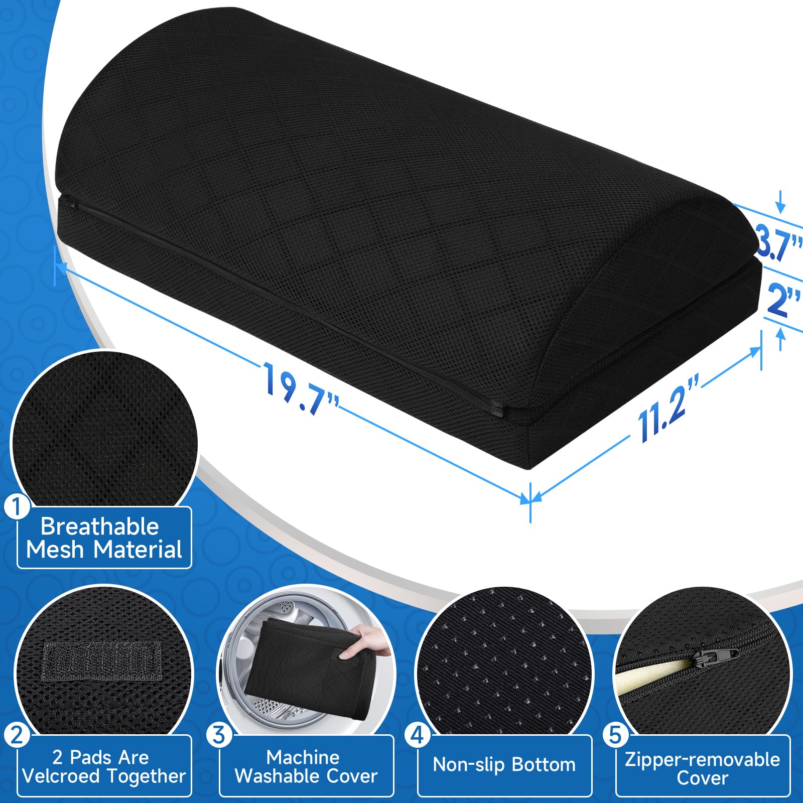 Foot Rest,Desk & Gaming Accessories,Foot Rest for Under Desk at Work,Comfortable Footrest with 2 Adjustable Heights & Removable Cover, Office Desk Accessories（Black-20 in）