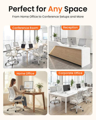 Office Desk Computer Chair Ergonomic Mesh Gaming Cushion Seat with Comfy Lumbar Mid Back Support Adjustable Height Swivel Rolling Wheels for Home Task (Ivory)