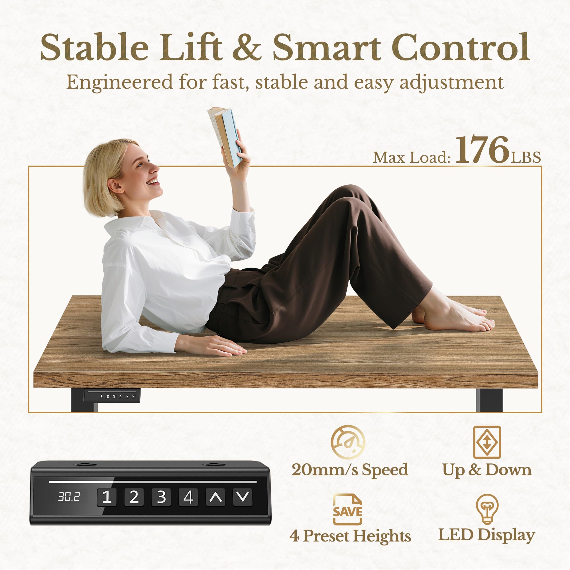 Electric Standing Desk, 48 Inch Adjustable Height Sit Stand Up Desk with 1.18" Thickness Whole-Piece Desktop, Computer Office Desk for Home Office, Light Oak