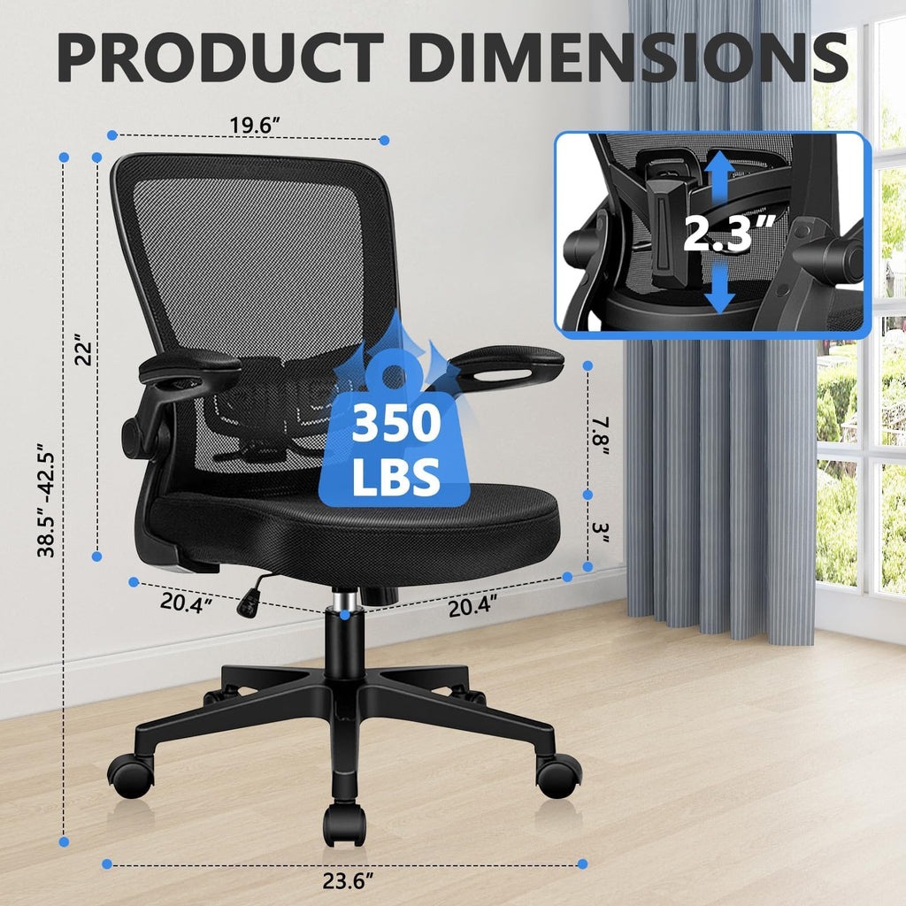 Office Desk Chairs with Wheels, Ergonomic Mesh Chair with Adjustable Height Lumbar Support, Rolling Swivel Computer Task Chair with Flip Up Armrests for Home, Study, Conference, Black (8PK)