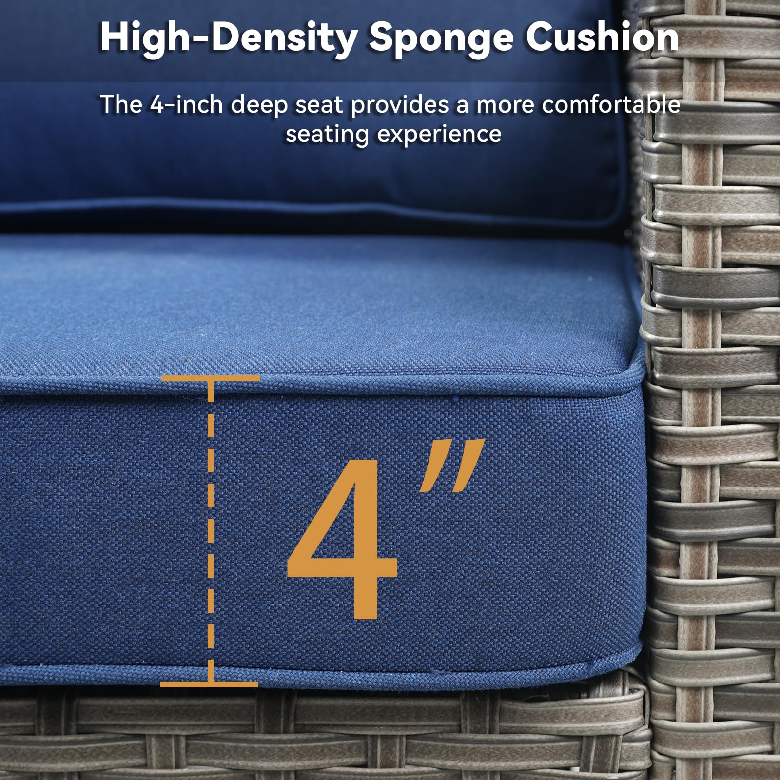 5 Pieces Outdoor Furniture-High Back Outdoor Wicker Couch Patio Chairs Set of 2 with Comfy Cushions Ottomans Patio Furniture Set for Backyard Porch Garden Deck Grey/Blue