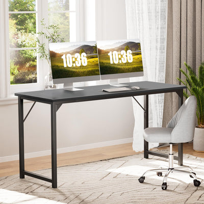 Small Computer Office Desk 63 Inch Student Study Writing Work with Metal Frame Wood Tabletop Modern Simple Home Bedroom PC Table Durable and Easy Assembly, Black