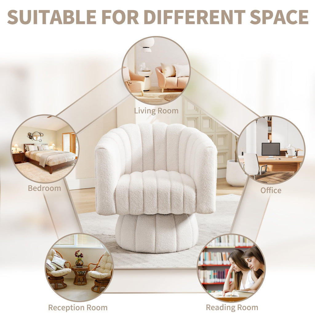 Swivel Accent Barrel Chair Set of 2- Cute Comfy Small Round 360° Arm Chair Teddy Sofa Club Reading Chair for Living Room Bedroom Office White