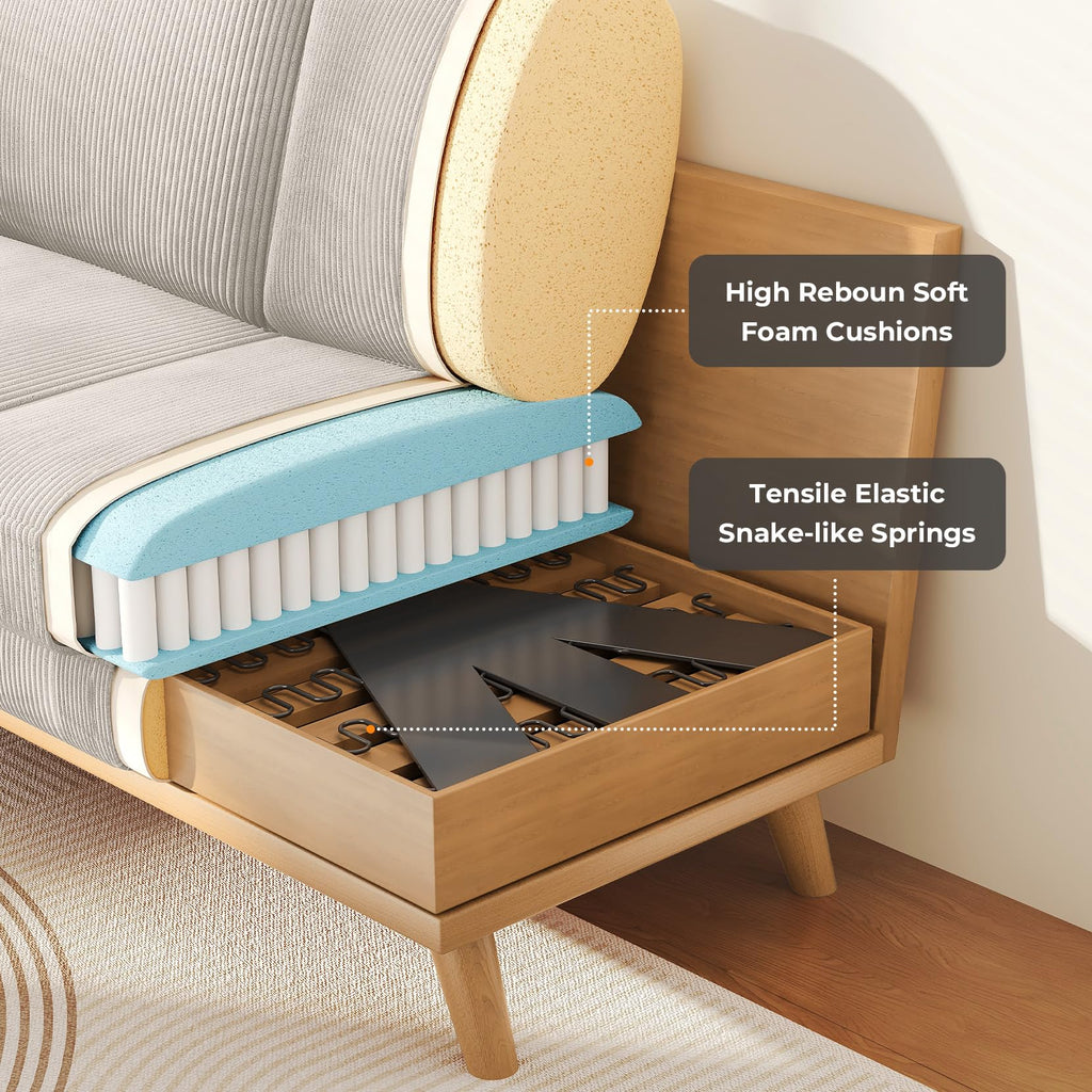 68" Loveseat Sofa Light Grey, Comfy Corduroy Couch with Spring Cushion and Solid Wood, Modern Deep Seat for Bedroom, Living Room, Office