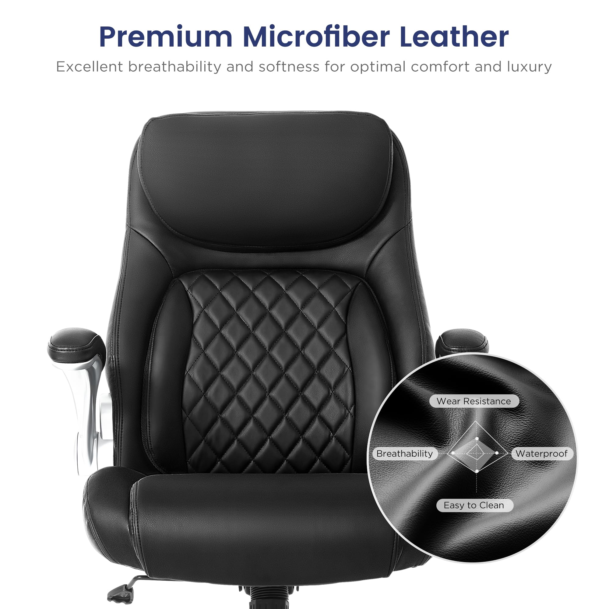 Ergonomic Office Chair Premium Microfiber Leather Adjustable Lumbar Support & Armrests, High Back Comfy Desk Gaming Chairs Executive Computer Swivel Chair Tilt Function(Posture,Black)