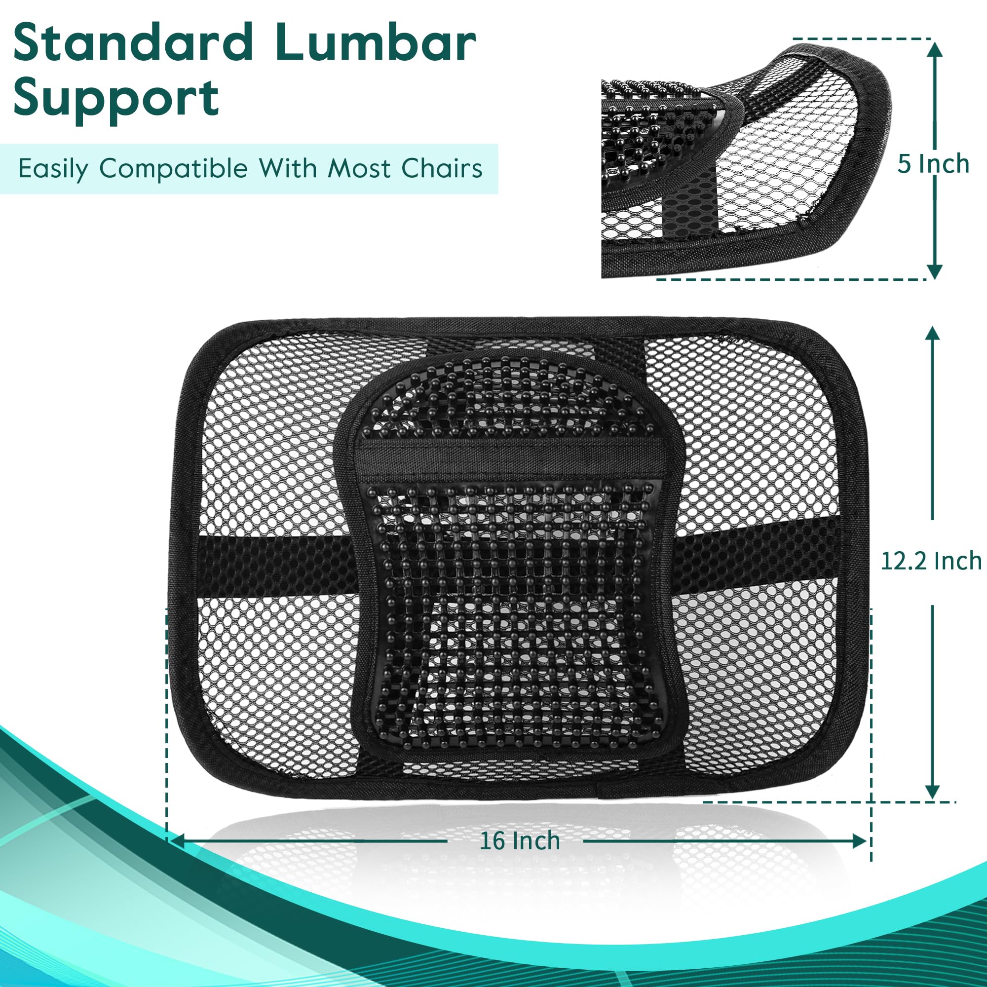 2 Pack Mesh Back Lumbar Support, Back Support Seat Cushion with Breathable Mesh for Office Chairs Car 12” x 16”