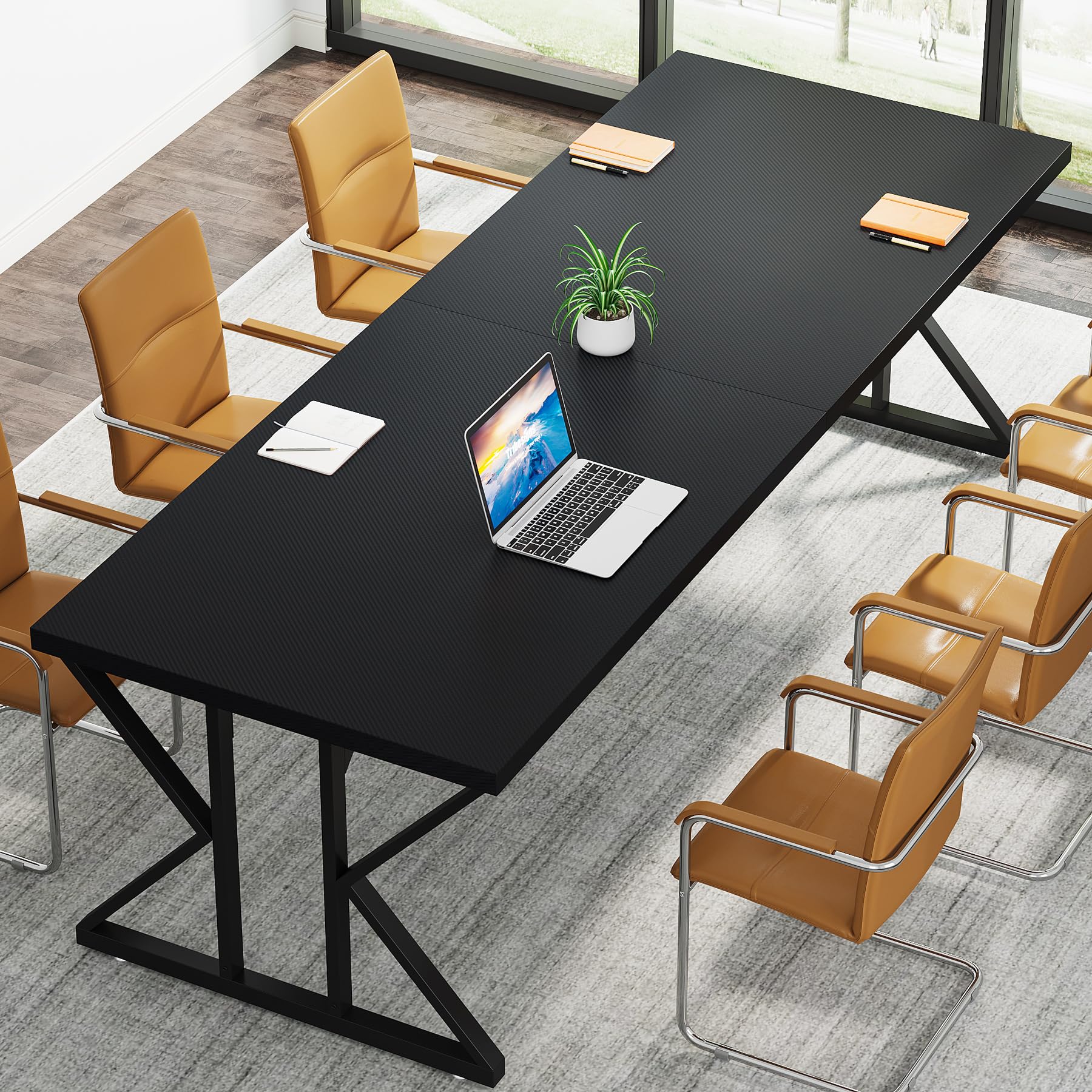 78.7-Inch Executive Desk, Large Computer Office Desk Workstation, Modern Simple Style Laptop Desk Study Writing Table Business Furniture for Home Office (Black, 78.7 Inch)