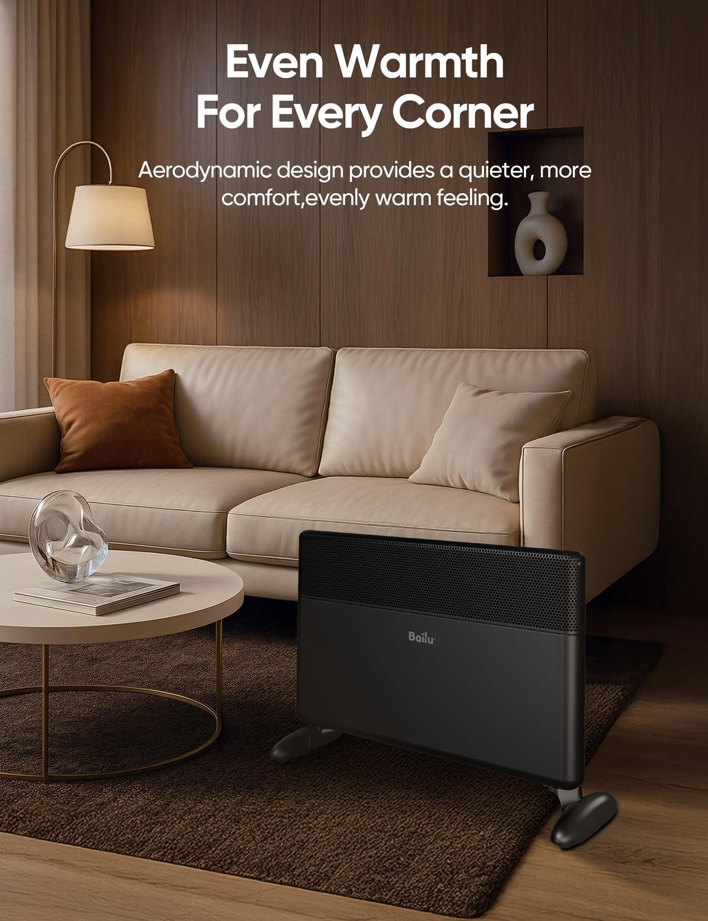 Convection Panel Heater,1500W Space Heater for Large Room Indoor use with Programmable Thermostat,WiFi App Control,Smart Quiet,Works with Alexa,Black