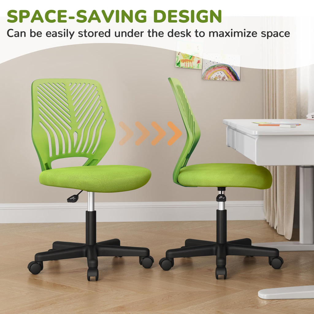 Kids Cute Desk Chair Armless Small Computer Chair with Lumbar Support for Teens Low-Back Bedroom School, Green
